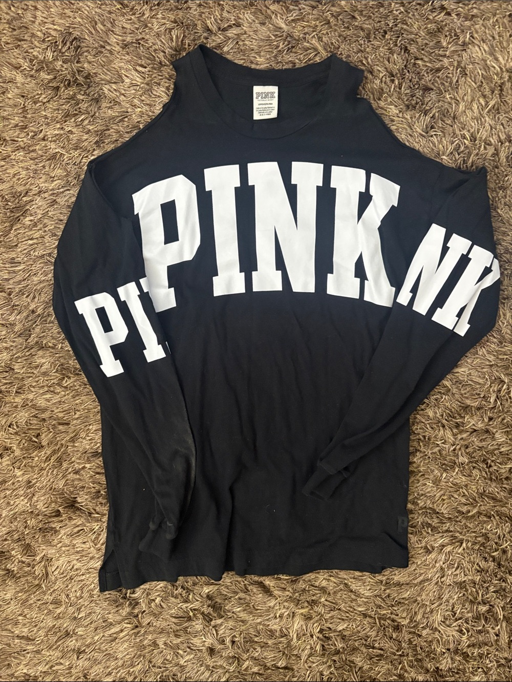 PINK Victoria's Secret Black Tank cut shoulders cute look  with White Logo